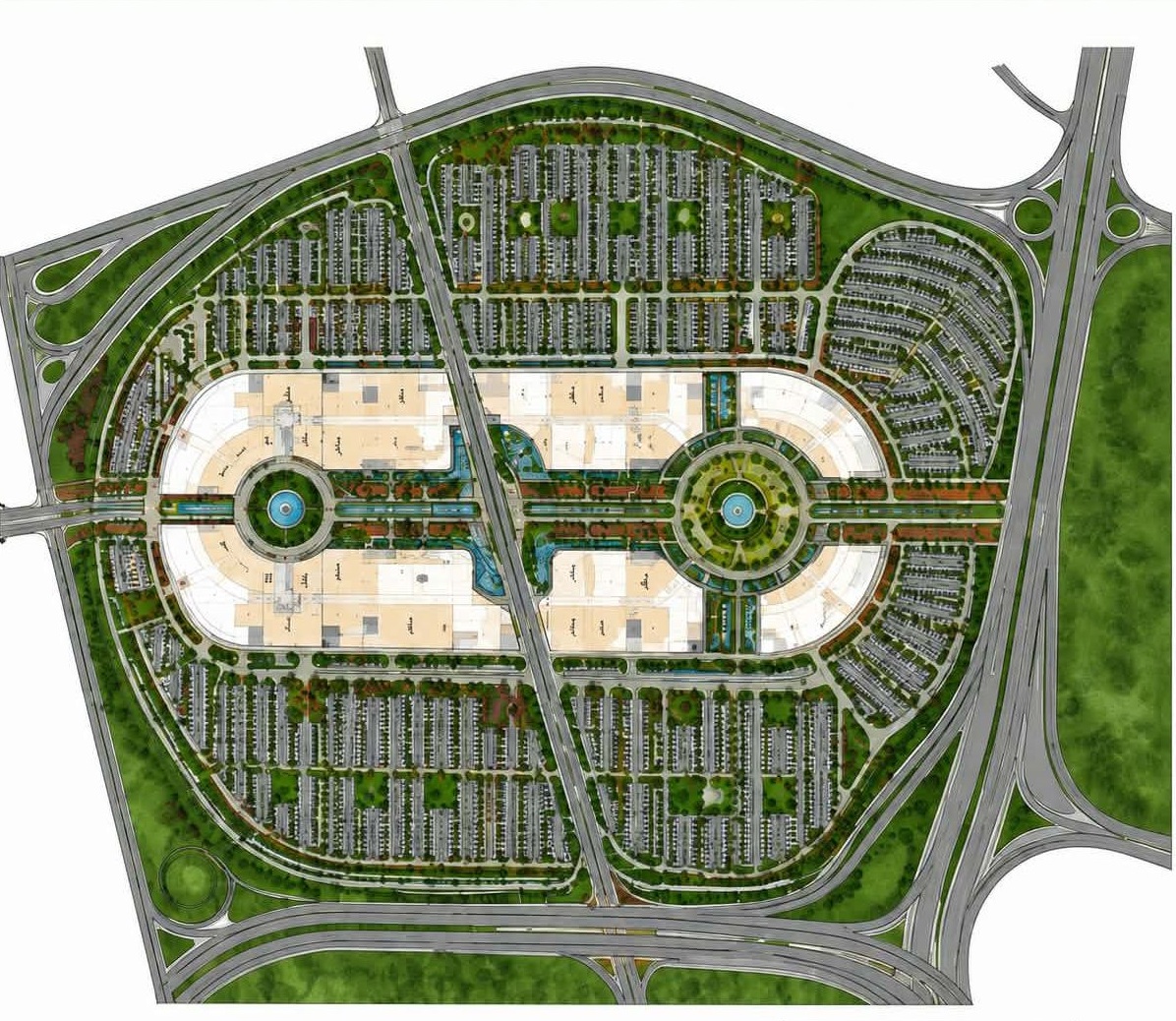 Architectural site plan of the project divided into zones